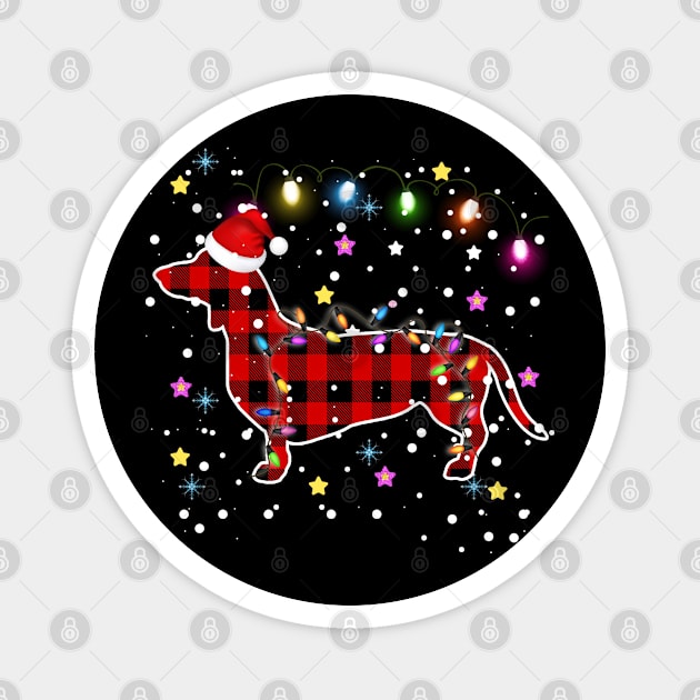 Buffalo Plaid Christmas Paw Dog with Santa hat & Lights Magnet by The Design Catalyst
